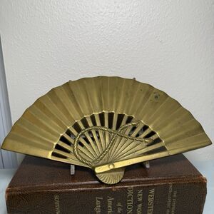 Vtg Solid Brass Decor Hand Fans Wall Hanging Art Deco MCM Oriental Asian Korean